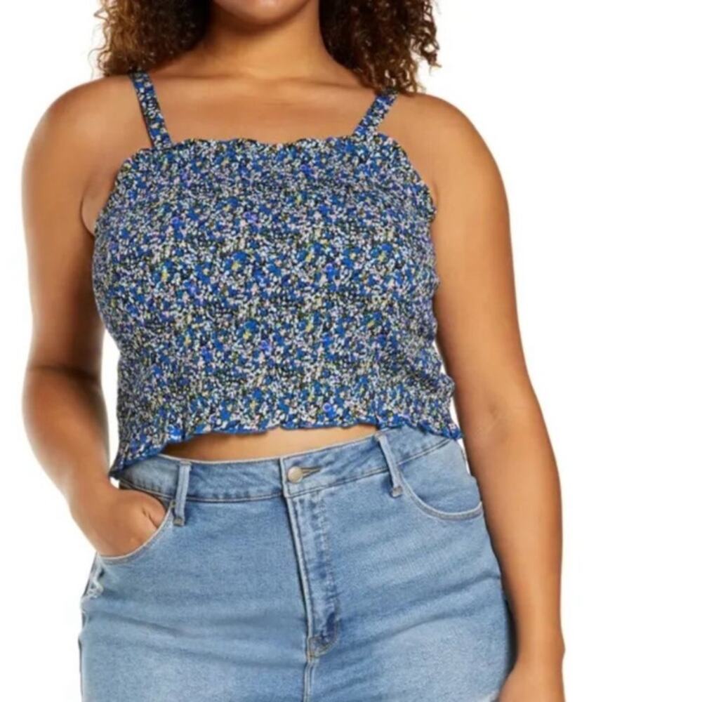 NORDSTROM BP NWT Blue Maisey Smocked Crop Top Plus Size 3X Casual Summer
